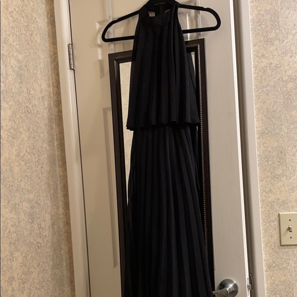 ASOS Black Halter Tie Pleated Midi Dress (size 2) - Picture 9 of 14